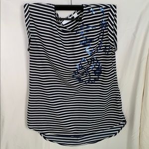 Navy and White Striped Blouse